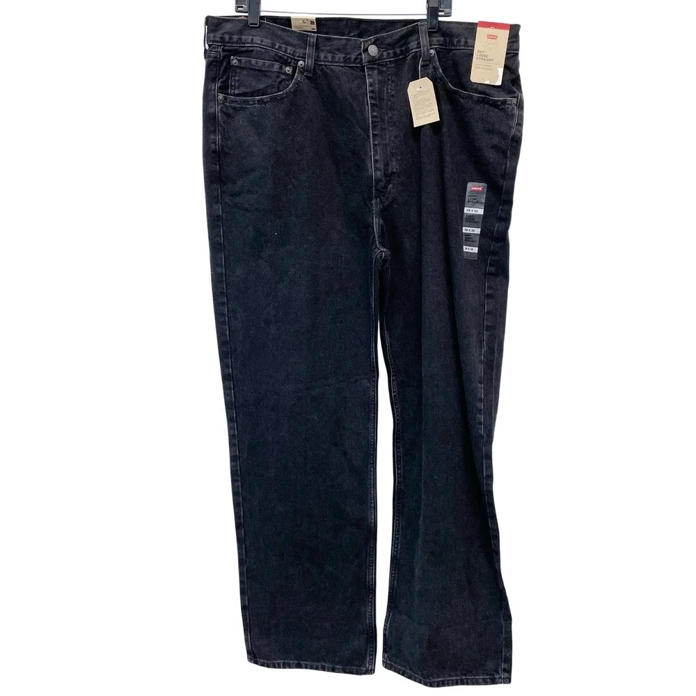 Levi's Men's Black 565 Loose Straight Denim Jeans Size 38 x 32